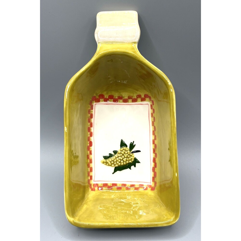 Vintage Boston Warehouse Trading Bottle Shaped Painted Ceramic Olive Oil Dish